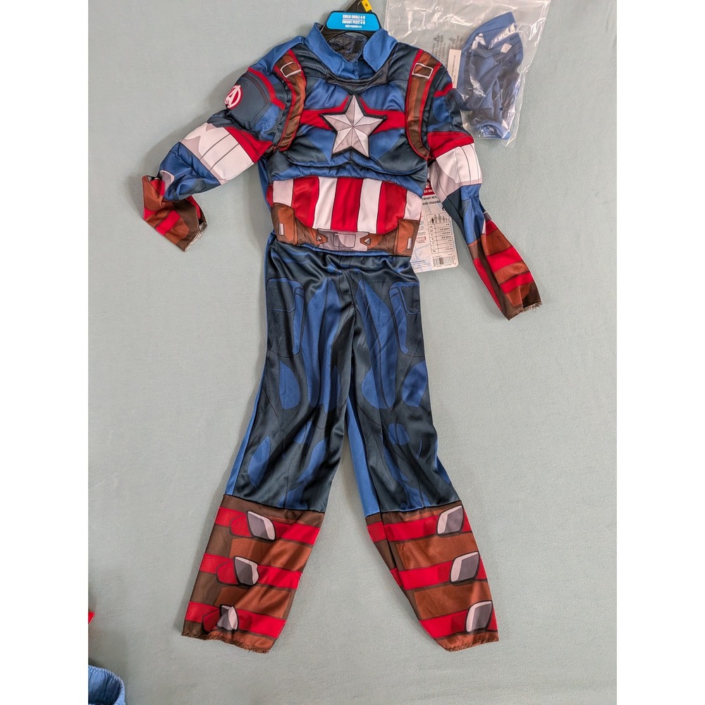 Marvel Captain America Muscle Jumpsuit Costume with Mask Kids Small 4-6 NWT